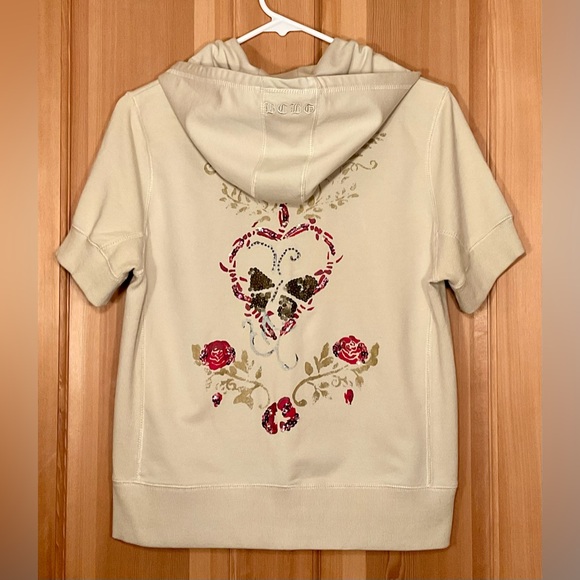 NWOT BCBG Max Azria Short-Sleeve Zipper Front Hooded Sweatshirt - Picture 1 of 8